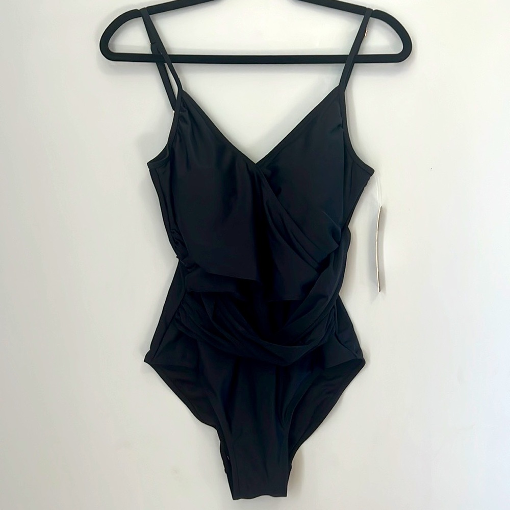 NWT Nicole Miller Black Womens One Piece Layered Swimsuit Medium‎ Beach Vacation